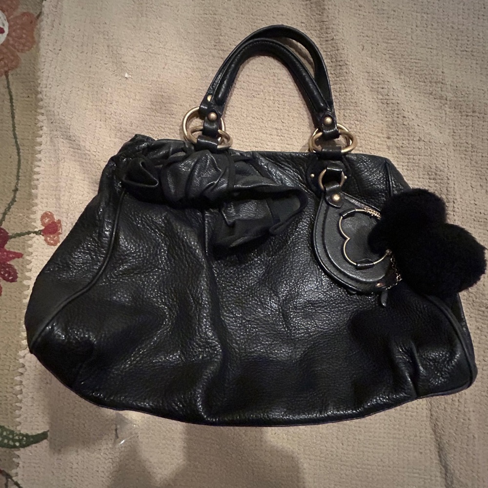Juicy Couture Black Leather Bag with Pom Charm